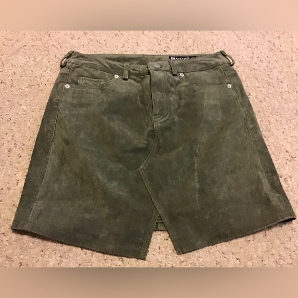 BLANK NYC OLIVE GREEN SUEDE LEATHER SKIRT SZ 26 EUC